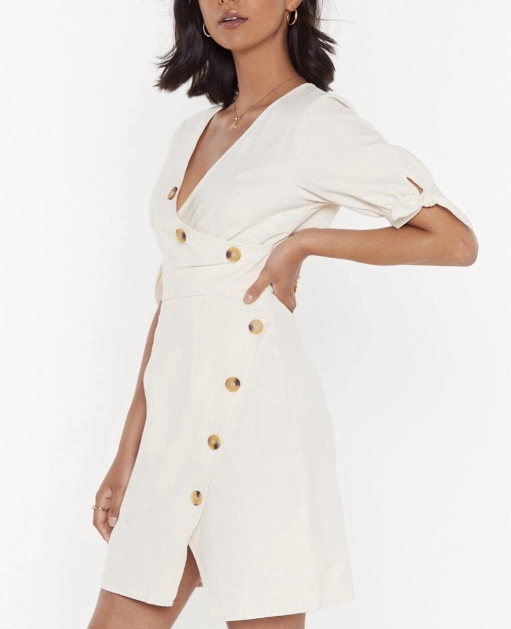 Nasty Gal Dress Womens 2 Linen Style Asymmetrical Button